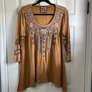Johnny Was Tan Floral Embroidered Tunic